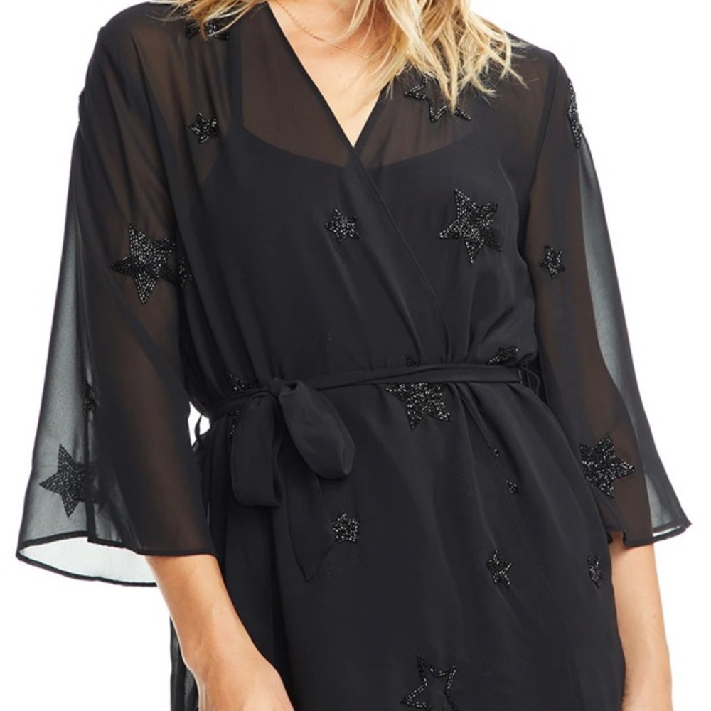 Chaser Beaded Star Flouncy Wrap Top in Black Size Medium Women’s